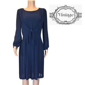 Emily Taylor Vintage Womens Blue Long Sleeve Chiffon Tie Front Popover Dress